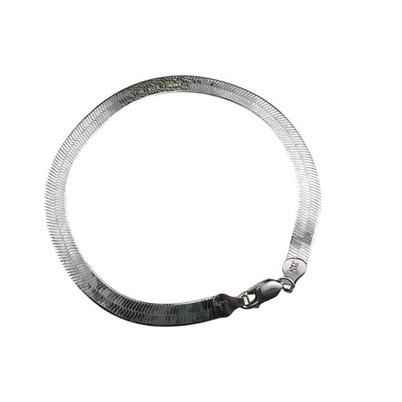 IBB Sterling Silver Bracelet Flat Snake Chain 8" Italy 1/4" Width - Picture 1 of 7